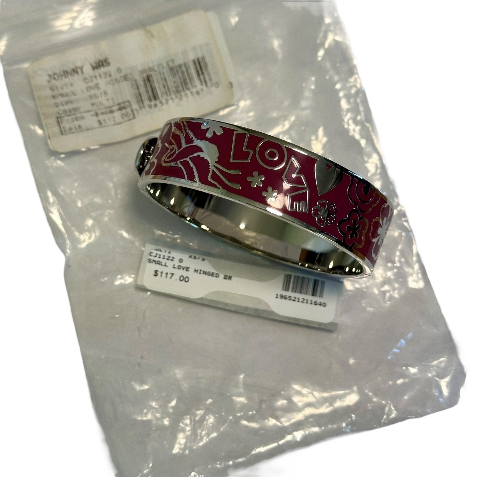 Johnny Was Love Hinged Metal Silver Pink Boho Bracelet Size Xs/S - New